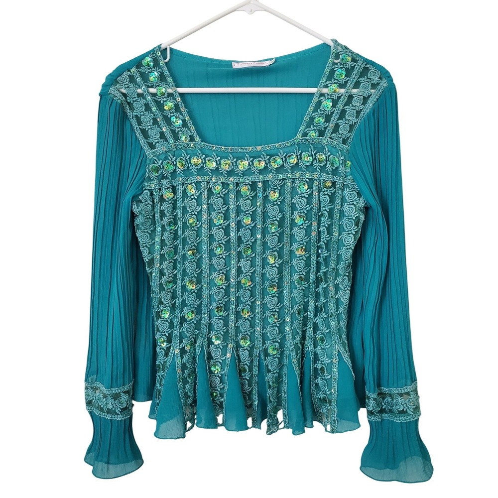 Pretty Angel Sequin Embroidered‎ Pleated top Small Fairy Romantic Boho Feminine